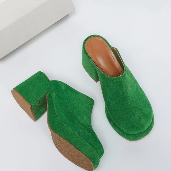 Green Faux Suede Mules Size 9 - Picture 3 of 3